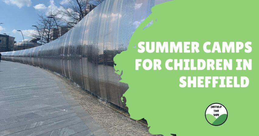 an image of the Sheffield train station fountain with the caption Summer Camps for children in Sheffield