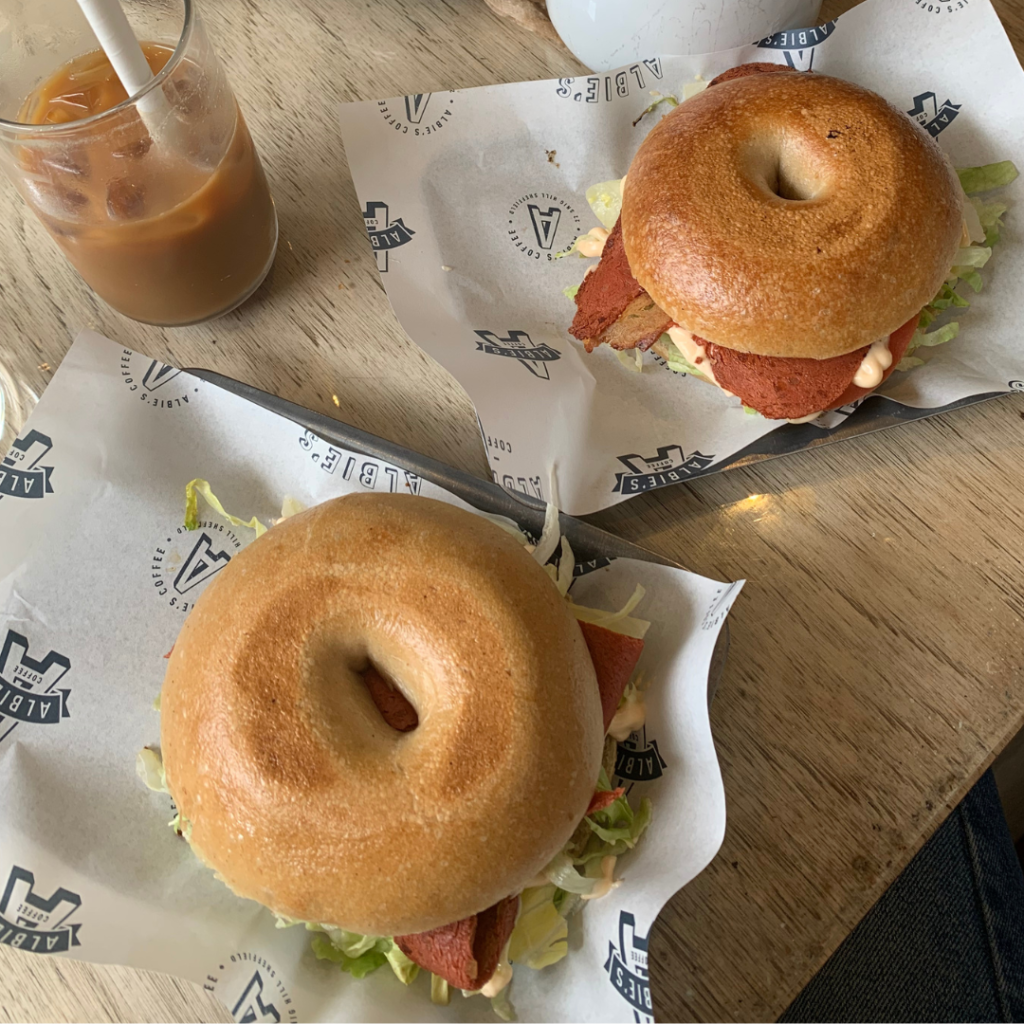 Bagels and an iced coffee